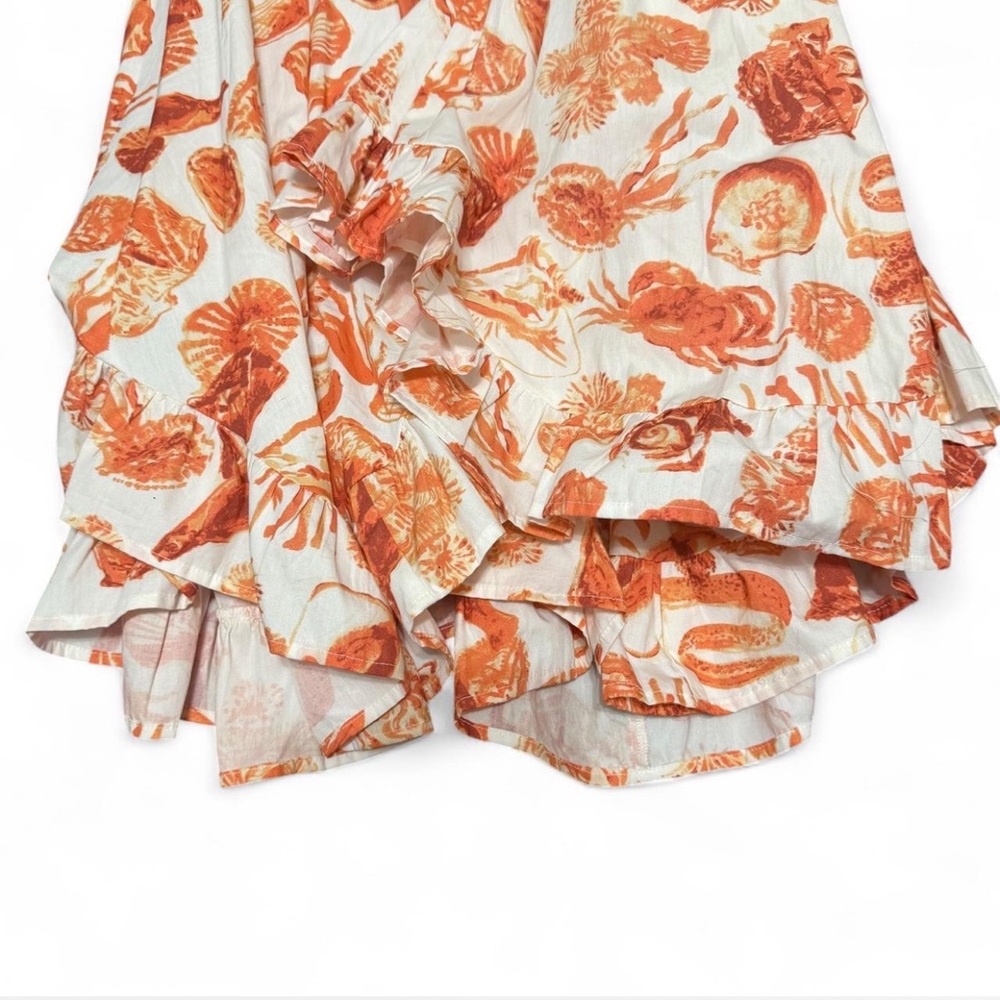 Maeve Anthropologie White Midi Skirt with Orange seashells, coral, marine life - Picture 5 of 6